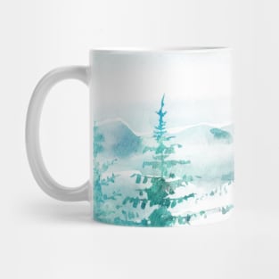 Watercolor Winter Scene Snowy Mountains Mug